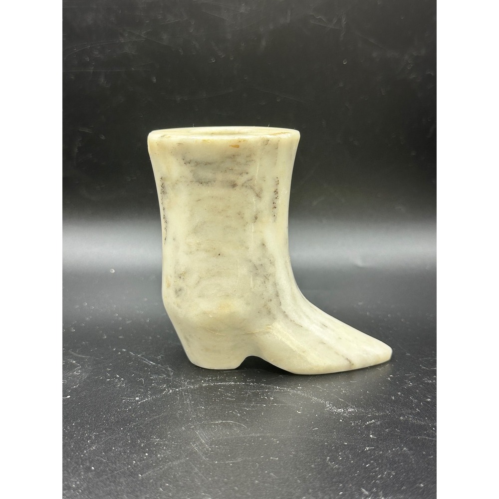 Vintage Hand Carved Marble Stone Boot Figurine Bud Vase Toothpick Holder 3 inch
